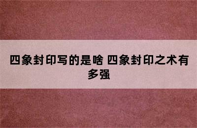 四象封印写的是啥 四象封印之术有多强